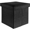 INTIRILIFE Pouf Pieghevole 38x38x38 cm in Nero Diamante - Cassapanca Cubo Contenitore Imbottito de Tessuto a l'Ottica Lino con Coperchio - Ottomane Poggapiedi Sgabello Panca Poltrona