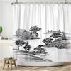 SDOTPMT 120x180cm Giapponese Scenic Doccia Tenda Villaggio Lago Albero Tradizionale Pittura A Inchiostro Tenda Da Bagno Asiatica Rustica Vintage Vasca Da Bagno Tenda per Bambini Bagno Decor con Ganci