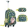 COSTWAY Set di 3 Zaini con Ruote per Bambini 3+ Anni (Modello 1) | 3 in 1 Zaino Trolley da Scuola con Borsa per Pranzo e Astuccio per Matite, Maniglia Retrattile e Portabicchieri Laterale