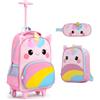 COSTWAY Set di 3 Zaini con Ruote per Bambini 3+ Anni (Modello 2) | 3 in 1 Zaino Trolley da Scuola con Borsa per Pranzo e Astuccio per Matite, Maniglia Retrattile e Portabicchieri Laterale
