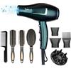 Yewclls Asciugacapelli agli ioni asciugacapelli ad asciugatura rapida Salon 2100W asciugacapelli professionale 2 velocità 3 impostazioni di calore 2 concentratori 4 pettini 1 diffusore Famiglia Salon (verde)