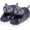 Openhahaha Pantofole Donna Gatto Invernali Peluche Calde Comode Antiscivolo Memory Foam Ciabatte da Casa Morbide Divertenti（Gatto Blu）