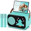 JYX Karaoke con 2 Microfono, Altoparlante Pixel Fun Schermo, Casse Portatili Professionale per Accompagnamento Audio Adulti Bambini, Cassa Bluetooth 5.3 per Feste e Viaggi, Verde