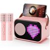 JYX Karaoke con 2 Microfono, Altoparlante Pixel Fun Schermo, Casse Portatili Professionale per Accompagnamento Audio Adulti Bambini, Cassa Bluetooth 5.3 per Feste e Viaggi, Rosa