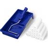 Cozary Set di 12 Rulli per Pittura 11 cm - Rulli in Schiuma ad Alta Densità + Manico + Vassoio - Finitura Liscia Senza Aloni su Legno, Metallo, Piastrelle, Mobili e Superfici Lisce - Blu