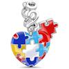 GNOCE Charm Ciondolo Puzzle Multicolori a Forma di Cuore in Agento S925 Consapevolezza Dell'Autismo Charm Bead per Bracciali e Collana Regalo di Natale per Famiglia Moglie Figlia Amico