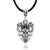 DonDon Collana da Uomo in Cuoio Pelle 50 cm con Pendente in Acciaio Inossidabile Gemello Drago Castello