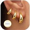 Rajputana 3 Paia Orecchini Cerchio Donna Oro Set Orecchini Anallergici Donna Oro Gold Hoop Earrings for Women Orecchino a Cerchio Piccoli per Fori Multipli