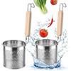 Gusmigus 2 Pezzi Cestelli Cuocipasta in Acciaio Inox 10cm con Manico in Legno | Set di Filtri per Pasta Microforati per una Scolatura Perfetta, Ideali per Tagliatelle, Verdure, Ravioli e Cibi Asiatici
