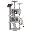 Yaheetech Albero Tiragraffi per Gatti 178 cm con 3 Posatoi 2 Palle 2 Condomini 3 Tiragraffi a Corda di Sisal Gioco Giocattolo Grigio Chiaro