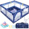 Verdego Parco Bebe 130 x 130 x 66 cm, parco bambino con 50 palline di pozzo, 4 anelli di trazione, mini vanerie, tessuto 210D Oxford e acciaio inossidabile, spazio di gioco sicuro per bambini (blu