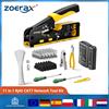 ZoeRax 11 in 1 RJ45 Cat7 Cat6A Kit di strumenti a crimpare, Tester per cavi, Tagliafili, Lame Cat7 Connettori e stivali Fascette per cavi Cacciaviti
