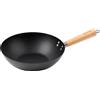 quttin Padella Wok 30 cm in Acciaio al Carbonio Pressato con Rivestimento Antiaderente e Manico in Legno, Adatta per Piani a Induzione, Compatibile con Tutti i Tipi di Fornelli - Quttin