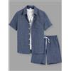 CONJUESS Completo Estivo da Uomo in Cotone e Lino, Camicia a Maniche Corte con Colletto e Pantaloncini, Set Due Pezzi Casual Comodo e Traspirante