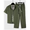 CONJUESS Nuovo Completo Estivo da Uomo in Stile Cinese: Camicia con Colletto Rialzato e Pantaloni in Lino, Set Casual a 2 Pezzi