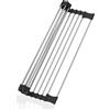 NONE Scolapiatti Arrotolabile Nero Salvaspazio, Tappetino Drenante per Lavello, Griglia Drenante in Acciaio Inossidabile Resistente al Calore 43,5x28,5 cm, Scolapiatti Multifunzionale per Lavello da Cucina