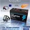 Ddadache Batteria al litio ferro fosfato 12V 150Ah, adatta per gruppi di alimentazione ininterrotta, ecosonde per kayak, pannelli solari, macchinine elettriche, scooter, camper e barche