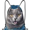 SMAZDFXX Zaino con coulisse Borsa sportiva da palestra Gatto blu che si attacca alla lingua Borse con coulisse per palestra Sport Yoga Viaggio Piccolo
