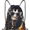 SMAZDFXX Zaino con coulisse Borsa sportiva da palestra Tre giraffe che indossano occhiali da sole Borse con coulisse per palestra Sport Yoga Viaggio Medio