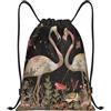 SMAZDFXX Zaino con coulisse Borsa sportiva da palestra Fenicotteri e fiori selvatici Borse con coulisse per palestra Sport Yoga Viaggio Piccolo