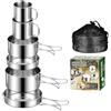 Gettimore Set di pentole pieghevoli da campeggio in acciaio inox da 6 pezzi per zaino in spalla all'aperto