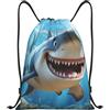 SMAZDFXX Zaino con coulisse Borsa sportiva da palestra Cartone animato Squalo che nuota Borse con coulisse per palestra Sport Yoga Viaggio Piccolo