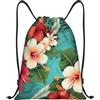 SMAZDFXX Zaino con coulisse Borsa sportiva da palestra Fiori hawaiani su sfondo verde Borse con coulisse per palestra Sport Yoga Viaggio Medio