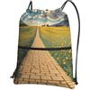 SMAZDFXX Zaino con coulisse Campo di papaveri Strada di mattoni gialli Borsa con cordoncino Zaino pieghevole Borsa sportiva da palestra per lo shopping Yoga
