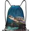 SMAZDFXX Zaino con coulisse, tartaruga marina, borsa con cordoncino, zaino pieghevole, borsa sportiva da palestra per lo shopping e lo yoga