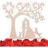 LOVENJOY Sposa e Sposo Bacio con Cane e Gatto Silhouette Tree Engagement Matrimonio Cake Topper Decorazione per Torta Nuziale Rustico in Legno, Confezione Regalo