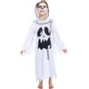 ZZOUFI Vestito Fantasma Bambino, Costume Fantasma Bambini Halloween per Bambina Bimbo Bimba Ragazza Ragazzo, Bianco con Cappuccio (Bianco + Nero, M)