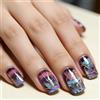 Floruvia 24 pezzi unghie corte quadrate, unghie acriliche blu viola lucide con strisce dorate, unghie finte complete per decorazione manicure donne