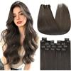 YoungSee Extension con clip, in capelli veri, 60 cm, castano moka, 120 g, 7 pezzi, #1C