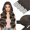 YoungSee Extension adesive in capelli veri Remy, castano cenere | Extension adesive in capelli veri, da donna, per capelli corti, lisci, 35 cm, 50 g, 20 pezzi