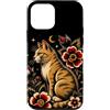 DCatLovers Custodia per iPhone 12 mini Gatto Floreale Luna Tatuaggio Stile Gotico Arte