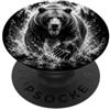 Artistic Wilderness Orso grizzly in corsa come disegno artistico nero bianco PopSockets PopGrip Adesivo