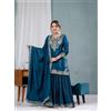 Bridal Gallery Abito Pakistani Salwar Kameez Pronto 3 Pezzi Donna Blu Midi Satin