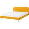 Beliani Letto matrimoniale velluto giallo piedi oro minimalista 160 x 200 cm