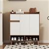REXO Cassettiera altezza 99 cm x larghezza 90 cm x profondità 35 cm con ripiani regolabili, credenza, scarpiera, organizer minimalista per la casa con gambe in legno massello