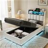 BSCFHCZ Letto singolo imbottito 90x200 cm, letto con testiera LED e contenitore, letto per ragazzi/letto funzionale con funzione di ricarica USB e Type-C, materasso non incluso (Bianco, 90x200 cm)