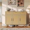 JiaOyu - Credenza in rattan vintage da 108 cm di larghezza, armadio da cucina con 3 ante e 3 cassetti, armadio da bagno, armadio per ingresso, armadio da soggiorno in kaki, intreccio di legno e PVC in