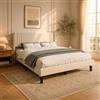 MIOOSUT Letto imbottito 140 x 200, Letto matrimoniale con Testata Confortevole, Antirumore, Spazio di Archiviazione sotto il Letto, Design Moderno e Minimalista, tessuto di lino, senza materasso, Beige