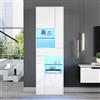 Merax Vetrina in vetro lucido con LED, 55 x 38 x 170 cm, con 1 cassetto, 4 armadi e 11 ripiani, con controllo app, armadio per soggiorno, bianco