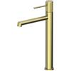 Krobec Rubinetto per lavabo alto,Rubinetto Bagno Lavabo alto,Miscelatore lavabo bagno alto,Rubinetto bagno, miscelatore monocomando per lavandino,con Altezza del Beccuccio di 250 MM,Oro spazzolato.