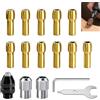 Kxathfa 16 Pezzi Mandrini Morsetto per Dremel 4486 4485 4250 4000 3000 200 8200, Terminale cambio rapido in ottone da 0,5 a 3,2 mm Adattatore Accessori Trapano Senza Chiave, Morsetti in Ottone