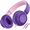 AILIHEN C8 Cuffie Cablate Con Microfono Cuffie On-Ear Pieghevoli e Regolabili Controllo Volume Audio Stereo HD Jack Da 3,5 mm Per Chromebook, Laptop, Smartphone, Studio, Ufficio, Viaggi(Rosa Viola)