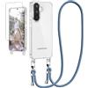 CICIBER Custodia per cellulare con cordino per Samsung Galaxy A56, con cinturino e pellicola protettiva, custodia trasparente con cordino per appendere, blu