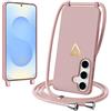 nicekool Cover per Samsung Galaxy S24/S25 con Cordino, Motivo Cuore Amore Custodia con Laccio Collana Regolabile Staccabile per Cellulare Liquido Silicone Antiurto AntiGraffio Case con Necklace, Rosa