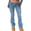 Justalwart Jeans da donna elasticizzati a vita bassa con doppio bottone elastico skinny vintage svasato