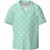 Uusnwaa Camicia da uomo casual elegante a maniche corte con bottoni a pois verdi, top estivo per vacanze al mare con tasca, Nero , L
